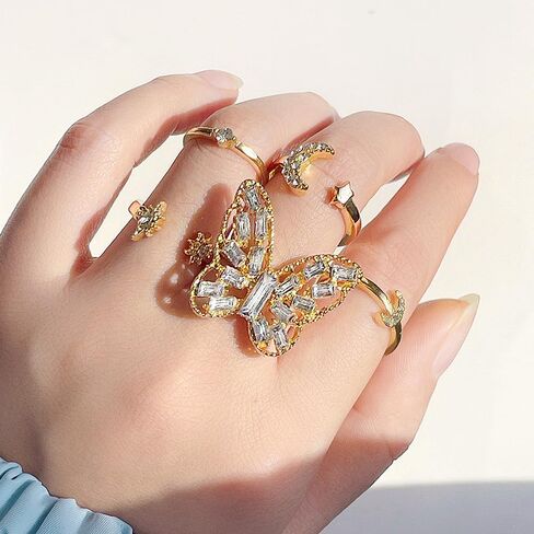 FUTIMELY 18k Gold Knuckle Rings Set for Women Teen Girls,Trendy Cubic Zirconia Butterfly Stackable Midi Rings Set,Charming Birthday Jewelry Gift in Saudi Arabia