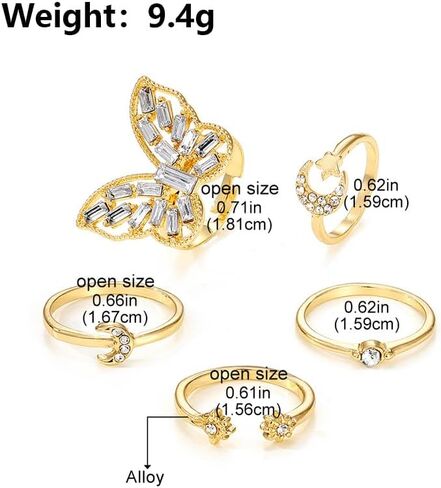 FUTIMELY 18k Gold Knuckle Rings Set for Women Teen Girls,Trendy Cubic Zirconia Butterfly Stackable Midi Rings Set,Charming Birthday Jewelry Gift in Saudi Arabia