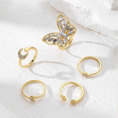 FUTIMELY 18k Gold Knuckle Rings Set for Women Teen Girls,Trendy Cubic Zirconia Butterfly Stackable Midi Rings Set,Charming Birthday Jewelry Gift in Saudi Arabia