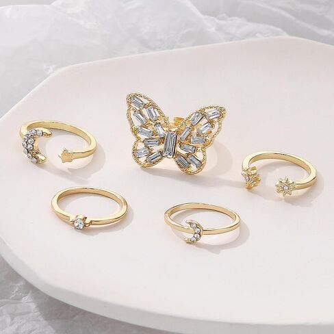 FUTIMELY 18k Gold Knuckle Rings Set for Women Teen Girls,Trendy Cubic Zirconia Butterfly Stackable Midi Rings Set,Charming Birthday Jewelry Gift in Saudi Arabia