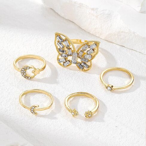 FUTIMELY 18k Gold Knuckle Rings Set for Women Teen Girls,Trendy Cubic Zirconia Butterfly Stackable Midi Rings Set,Charming Birthday Jewelry Gift in Saudi Arabia