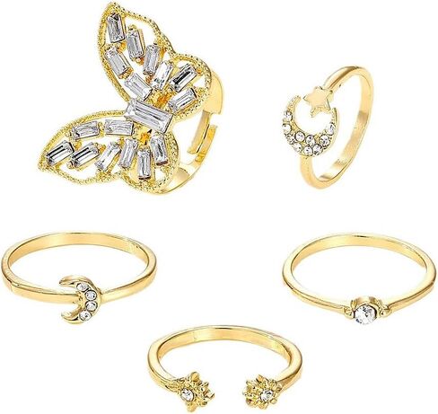 FUTIMELY 18k Gold Knuckle Rings Set for Women Teen Girls,Trendy Cubic Zirconia Butterfly Stackable Midi Rings Set,Charming Birthday Jewelry Gift in Saudi Arabia