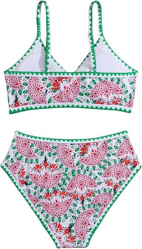 Milumia Girl's Two Piece Swimsuit V Neck Spaghetti Strap Wireless Bikini Set in Saudi Arabia