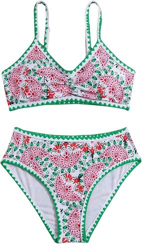 Milumia Girl's Two Piece Swimsuit V Neck Spaghetti Strap Wireless Bikini Set in Saudi Arabia