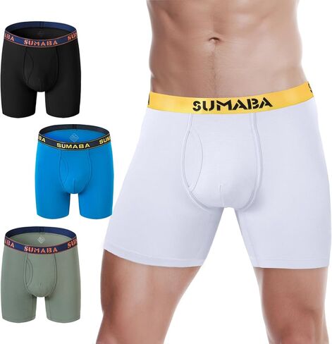Long Leg Men Underwear Boxer Briefs Fly with Pouch No Ride Up Underpants for Men in Kuwait
