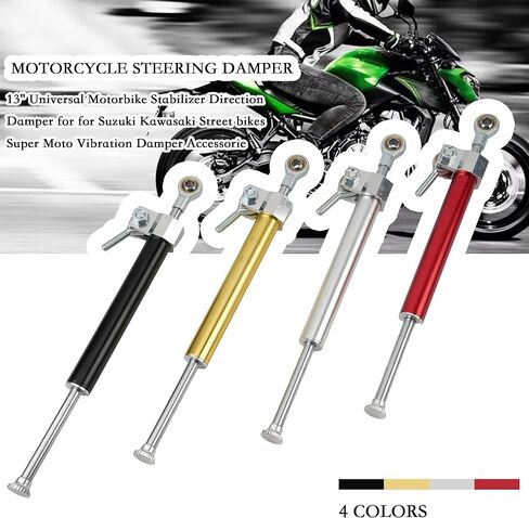 Motorcycle Steering Damper，13" Universal Motorbike Stabilizer Direction Damper for Suzuki Kawasaki Street bikes Super Moto Vibration Damper Accessorie(Silver) in Saudi Arabia