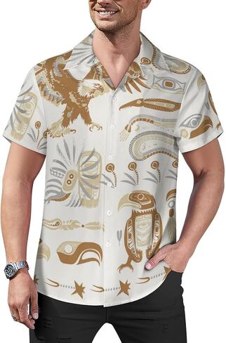 Men's Animal Eagle Button Down Shirts Short Sleeve Casual Beach Shirt Hawaiian Shirts in Saudi Arabia