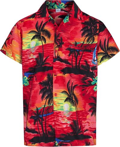 Tropical Hawaiian Shirt for Men with Pocket-Aloha Short Sleeve Loose Fit Caribbean Shirts - Floral Button Down Shirt in Saudi Arabia