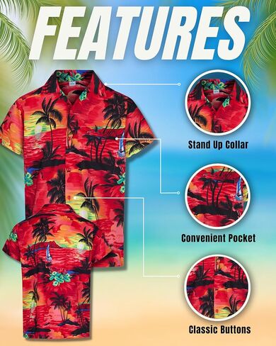 Tropical Hawaiian Shirt for Men with Pocket-Aloha Short Sleeve Loose Fit Caribbean Shirts - Floral Button Down Shirt in Saudi Arabia