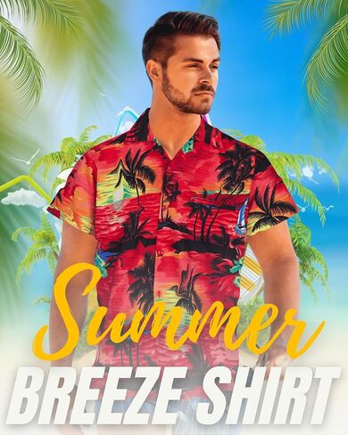 Tropical Hawaiian Shirt for Men with Pocket-Aloha Short Sleeve Loose Fit Caribbean Shirts - Floral Button Down Shirt in Saudi Arabia