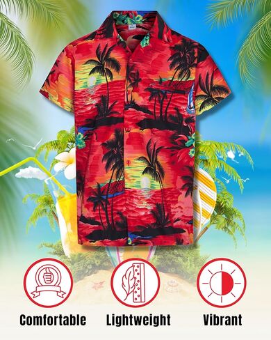 Tropical Hawaiian Shirt for Men with Pocket-Aloha Short Sleeve Loose Fit Caribbean Shirts - Floral Button Down Shirt in Saudi Arabia