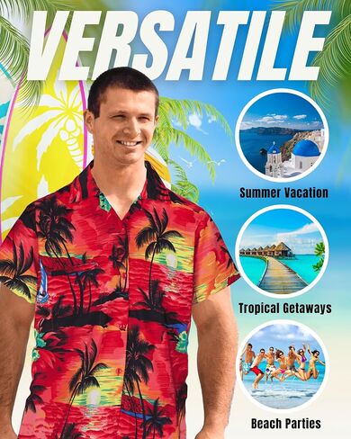Tropical Hawaiian Shirt for Men with Pocket-Aloha Short Sleeve Loose Fit Caribbean Shirts - Floral Button Down Shirt in Saudi Arabia