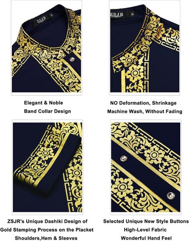 Mens African 2 Piece Set Nigerian Dashiki Metallic Traditional Suit Gold Stamp Printed Shirt and Pants Outfit in Saudi Arabia
