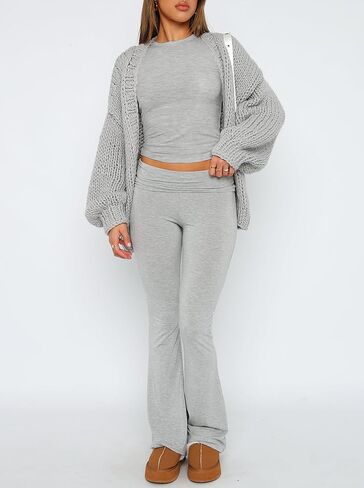 2 Piece Outfits Lounge Sets for Women Ruched Long Sleeve Tops Flare Yoga Pants Tracksuit Workout Sets in Kuwait