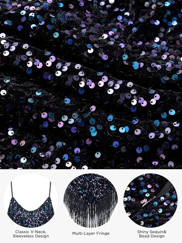 Women's Flapper Dresses 1920s,V Neck Great Gatsby Dresses Sequin Fringe Dress for Cocktail/Party/Prom/Club/Wedding in Kuwait