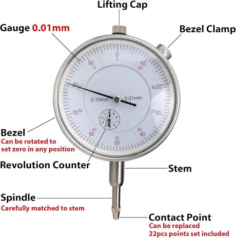 مؤشر الاتصال الهاتفي مع حامل قاعدة مغناطيسية مقياس رد الفعل التفاضلي 0-1 "، مقياس اختبار الذراع الطويلة قابل للتعديل الدقيق 0.001" الدقة، نقاط المؤشر 22 قطعة in Kuwait