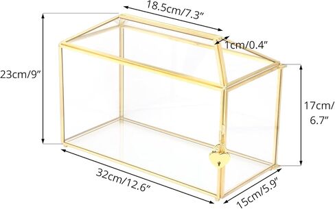 NCYP Wedding Glass Cards Box with Slot and Lock - 10.2x5.9x7.9 Inch - Black Geometric Cards Holder for Birthdays Party Reception, Wishing Well - Handmade Decorative Terrarium Box (Glass Box Only) in Kuwait