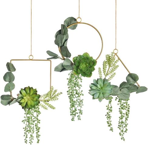 Pauwer Succulent Wedding Wreath Set of 3 Artificial Succulent Plants with Eucalyptus Leaves Metal Floral Hoop Wreath Garland for Wedding Backdrop Nursery Wall Decoration in Saudi Arabia