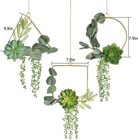 Pauwer Succulent Wedding Wreath Set of 3 Artificial Succulent Plants with Eucalyptus Leaves Metal Floral Hoop Wreath Garland for Wedding Backdrop Nursery Wall Decoration in Saudi Arabia