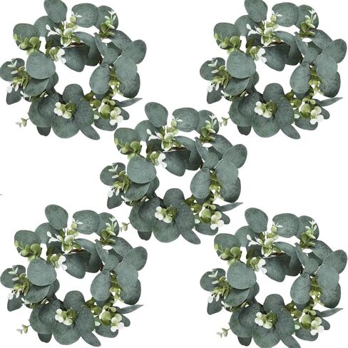 Artificial Wreath Eucalyptus 10" Faux Eucalyptus Leaves Cabinet Wreath Artificial Greenery Wreath for Front Door Farmhouse Wall Window Wedding Home Decoration, 5PCS in Saudi Arabia
