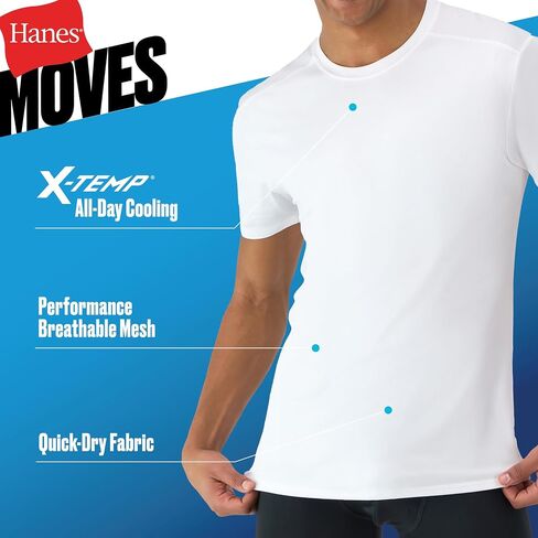 Hanes Men's Moves Mesh T-Shirt, X-Temp Moisture-Wicking Tee, White Or Black/Grey, 3-Pack in Saudi Arabia