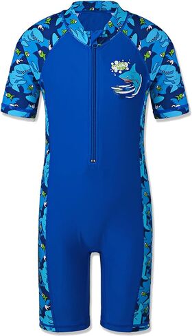 TFJH E One-Piece Boys Short Sleeve Swimsuits Rash Guard Suits Swimwear 50+ UV Sun Protective Zip in Saudi Arabia