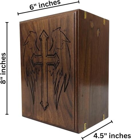 wooden Urn for Human Ashes-Black & White Shaded Cross Engraved-Wooden Urns HandCrafted Funeral Cremation Urn for Ashes Rosewood Decorative urn-keepsake Cremation urn Box (8'' x 6'' x4.5'') in Kuwait