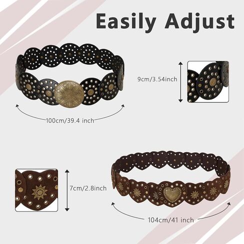 3 Pack Wide Disc Belt for Women, Western Disc Waist Belts Ladies Western Belt Vintage Leather Belt Boho Belt Circle Belt Chunky Belt Bohemian Belt for Dress Jean in Saudi Arabia
