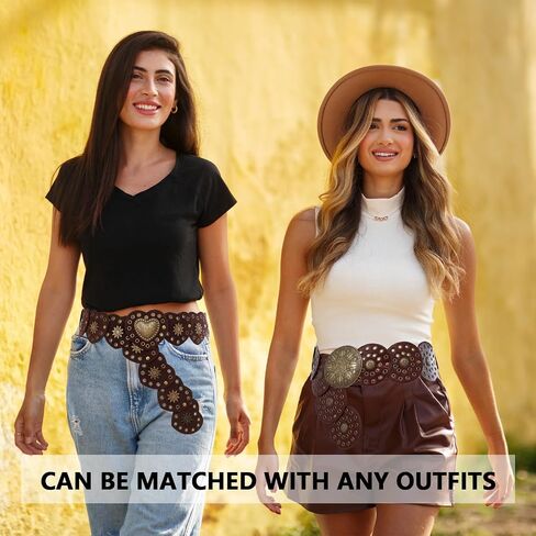 3 Pack Wide Disc Belt for Women, Western Disc Waist Belts Ladies Western Belt Vintage Leather Belt Boho Belt Circle Belt Chunky Belt Bohemian Belt for Dress Jean in Saudi Arabia