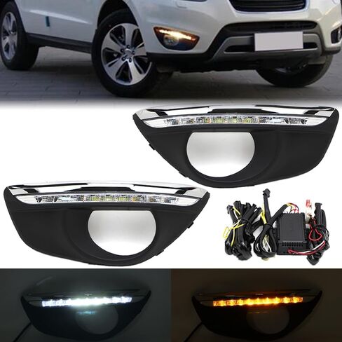 LED DRL القيادة مصباح الضباب لشركة هيونداي سانتا في ، IX45 2010 2011 2012 الجبهة النهار تشغيل ضوء الحافة مع إشارة بدوره in Saudi Arabia