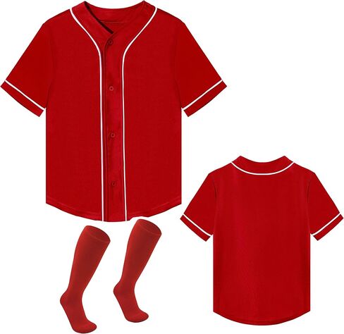 Kids Baseball Jersey and Medium Tube Boneless Socks Youth Boy Softball Blank V-neck Tee Sports Casual Shirt in Saudi Arabia