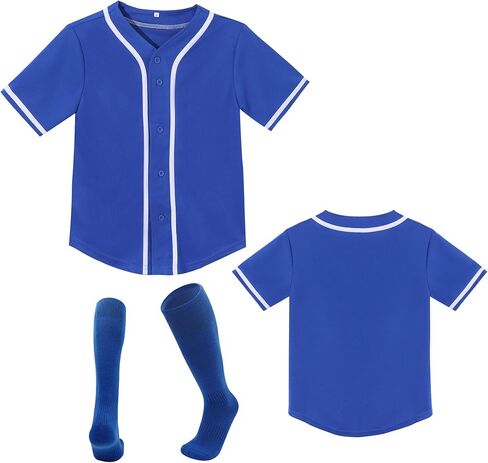 Kids Baseball Jersey and Medium Tube Boneless Socks Youth Boy Softball Blank V-neck Tee Sports Casual Shirt in Saudi Arabia