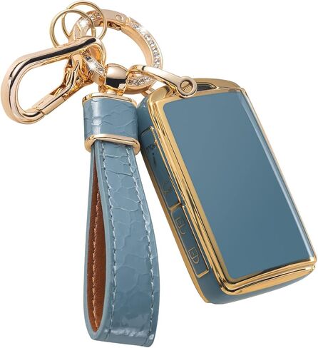 for Mazda Key Fob Cover with Leather Keychain Soft TPU Protection Key Case Compatible with Mazda 3, Mazda 3 Hatchback, 2020-2022 Mazda CX-5 Smart Key Holder, White in Kuwait