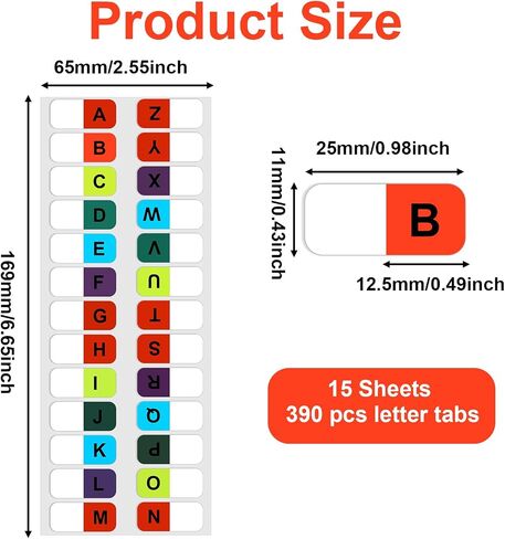 390pcs Alphabet Sticker Tabs for Files, Sticky Note Tabs A-Z Tabs for Notebook, Index Alphabet Stickers for Files, Books File Textbook Dictionary, 26 Letters (15 Sheets, 26 tabs/Sheet) in Saudi Arabia
