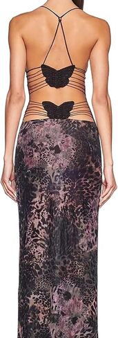 Women's Fairy Butterfly Maxi Dress Sexy Sleeveless Backless Long Dress Bandage String Bodycon Beach Club Party Dress in Kuwait