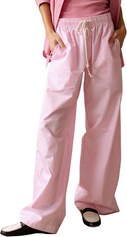 LONGBIDA Womens Comfy Wide Leg Causal Pajama Pants High Wasited Striped Lounge Pants for Woman Y2k Soft Pajama Bottoms in Saudi Arabia