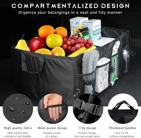 Car Trunk Backseat Organizer, Waterproof Oxford Cloth Trunk Storage Organizer, Collapsible Multi Compartment Trunk Organizer Fit for Most Vehicles, Car Accessories (1 PCS) in Saudi Arabia