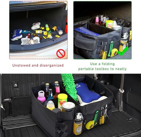 Car Trunk Backseat Organizer, Waterproof Oxford Cloth Trunk Storage Organizer, Collapsible Multi Compartment Trunk Organizer Fit for Most Vehicles, Car Accessories (1 PCS) in Saudi Arabia