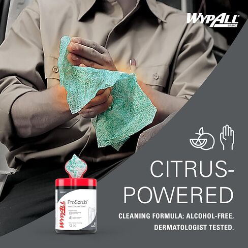 WypAll® PowerClean™ ProScrub™ Heavy Duty Wet Towels (91371), Dual Action Cleaning, Large 9.5" x 12" Wipes, Bucket Included (75 Sheets/Container) in Saudi Arabia