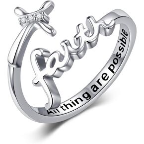 Cross Faith Ring Sterling Silver Personalized Birthstone Faith Ring for Women Adjustable Cross Wrap Ring Gift for Women Mother