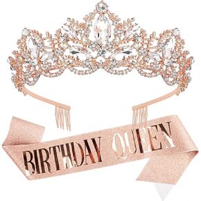 "BIRTHDAY QUEEN" وشاح وتاج للنساء عيد ميلاد التيجان والتيجان للفتيات مجموعة زينة عيد الميلاد عدة حجر الراين عقال إكسسوارات الشعر وشاح لامع للحفلات in Kuwait