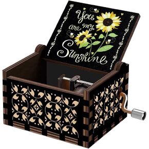 Black Music Box Gift You are My Sunshine Music Box, Vintage Hand Crank Wood Engraved Small Personalized Black Musical Box Gift Kids Toy Present Birthday/Christmas/Valentines Day/Mother's Day