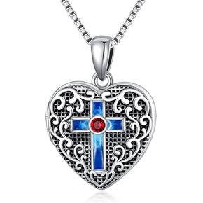 SOULMEET Heart Shaped Cross Locket Necklace That Holds 2 Pictures Photo Keep Someone Near to You Sterling Silver Custom Jewelry Personalized Locket Pendant
