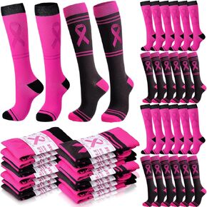 48 Pairs Breast Cancer Awareness Socks Bulk Pink Football Socks Pink Ribbon Socks Cancer Socks for Women Men Teen Softball Football Baseball