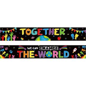 Outus 2 Pcs Classroom Team Banner Large Eucalyptus Inspirational Banner Poster 61 x 11.8 Inch Together Everyone Bulletin Board Banners for Classroom School Student Teacher Blackboard Team Party Decor