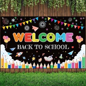 Welcome Back to School Backdrop, First Day of School Backdrop Banner Large Hanging Fabric Photography Background Welcome Banner for First Day of School Classroom Decoration, 70.8 x 43.3inch