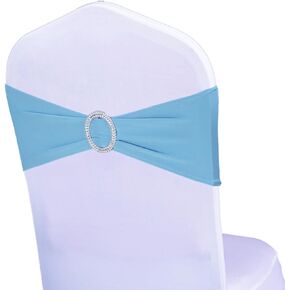 Pack of 50 Stretch Baby Blue Chair Sashes for Wedding, Elastic Chair Bands with Buckle Slider, Spandex Chair Bows for Party, without White Chair Covers (Baby Blue)