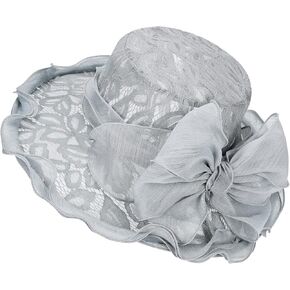 Women Organza Church Fascinator British Tea Party Bridal Wedding Derby Hat Elegant Dress Hat Bowler Flower Wide Brim Sun Hat