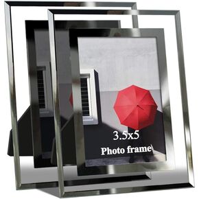 Giftgarden 3.5x5 Picture Frame Modern 3.5 by 5 Glass Frame for Photo Tabletop Display, 2 Pack