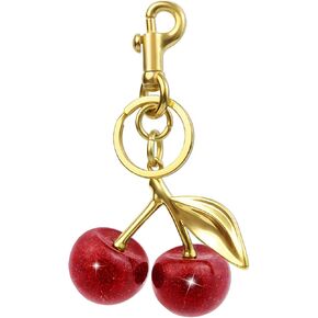 18K Gold Plated Cherry Keychain, Cherry Purse Charm Made of Metal Hardware and Glittering Resin, Cherry Charm, for Purse Charms, Handbag, Birthdays, Women's Gifts in Saudi Arabia